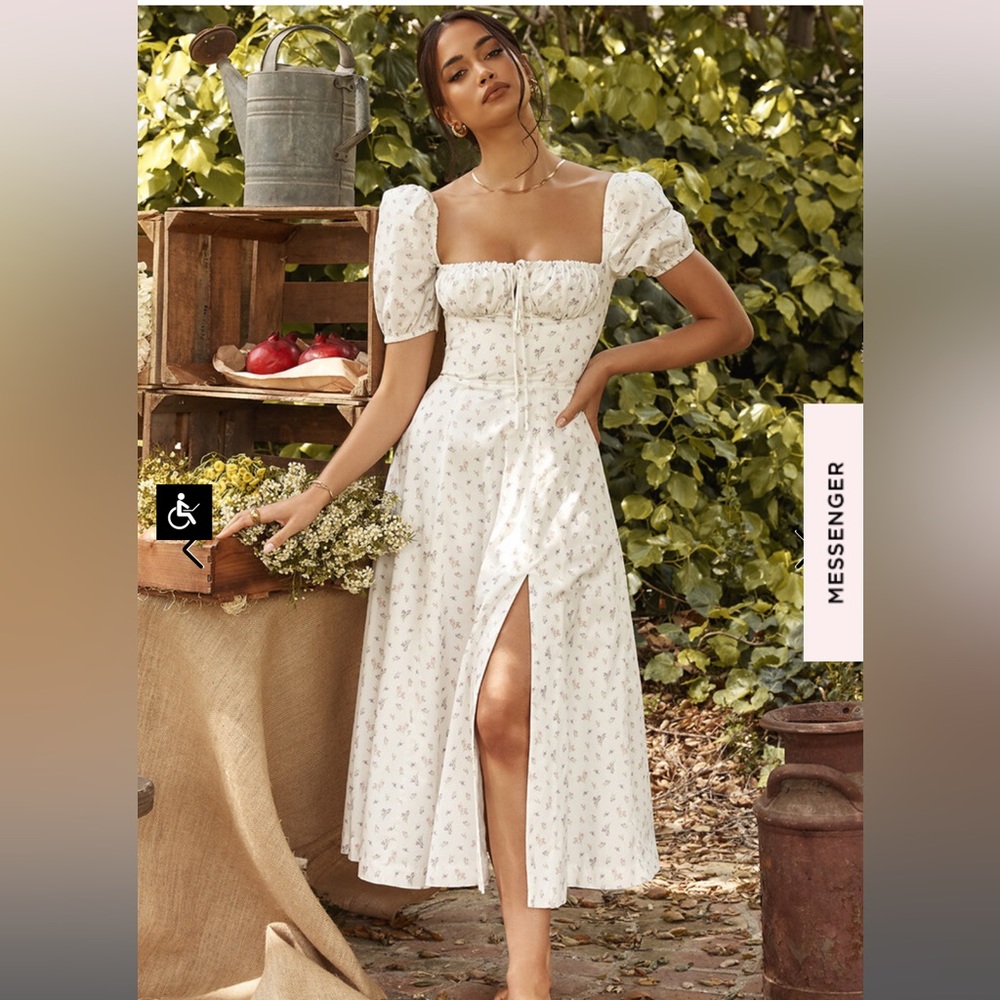 HOUSE OF CB TALLULAH FLORAL PUFF SLEEVE MIDI DRESS SMALL